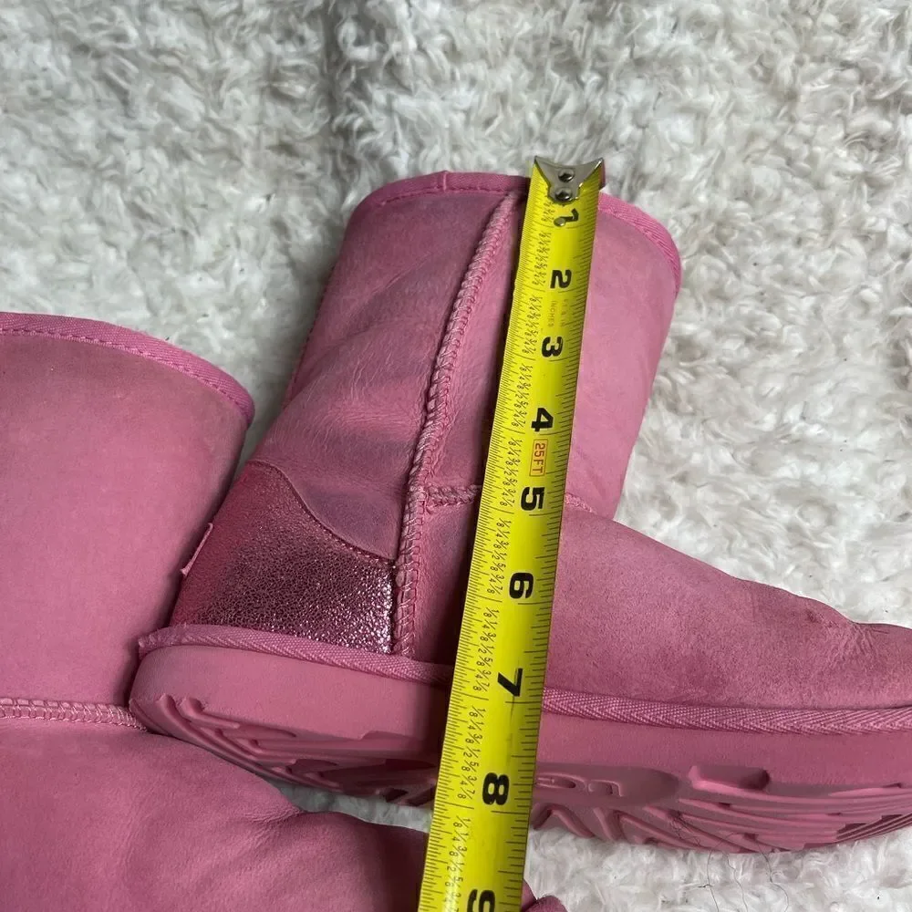 UGG Girl's Classic II Glitz  pink leather suede Wool Lined Pull-On Boots SZ5